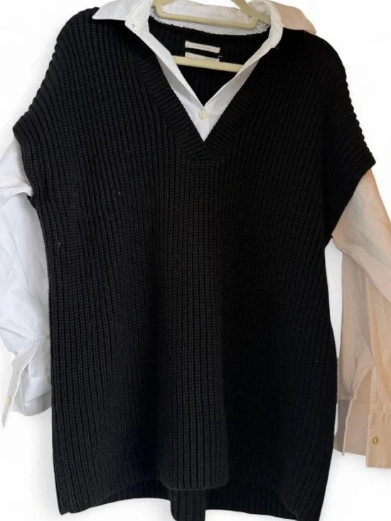 Anthropologie Black V-Neck Sweater Vest - Picture 3 of 7
